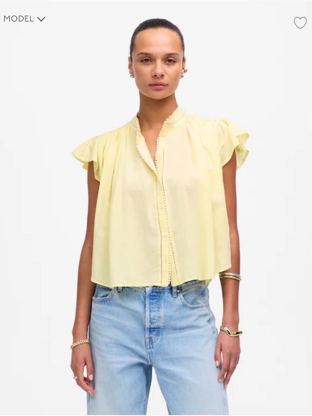 Madewell Shirred Lace Trim Babydoll Top Iced Lemon Yellow Size medium